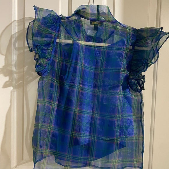 NWT Anthropologie Current Air Plaid Sheer Blouse with camisole XXS - Picture 4 of 4